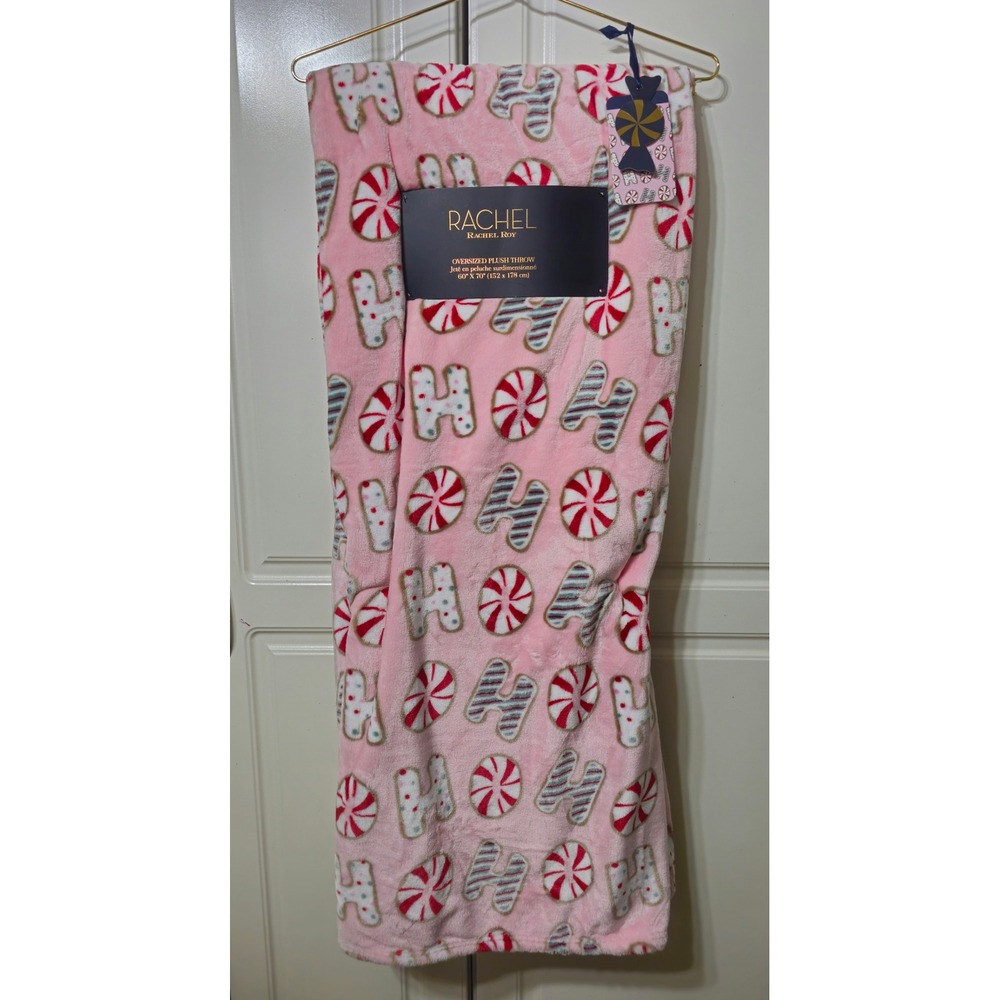 Rachel Rachel Roy Pink Ho Ho Ho Peppermint Plush Throw Blanket 60x70 NW